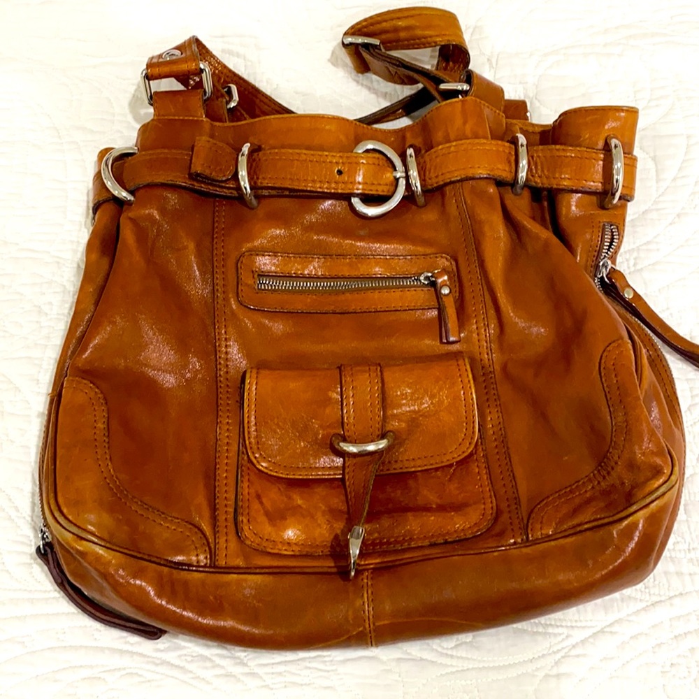 Shoulder bag, 100% Italian Leather, silver metal